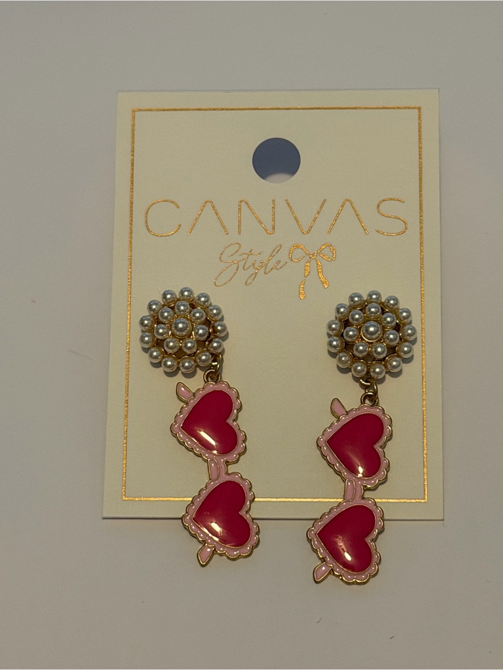 Canvas Style Pink Sunglasses Heart Shaped Drop Earrings